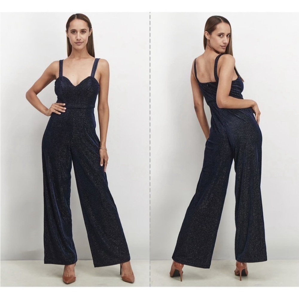 Avec Les Filles velvet navy blue jumpsuit